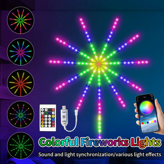 RGBIC LED Firework Lights String Bluetooth APP Control Sync Music USB 5V Dream Color Light Garland Wedding Party Christmas Decor Peaceful Pleasures Health and Wellness