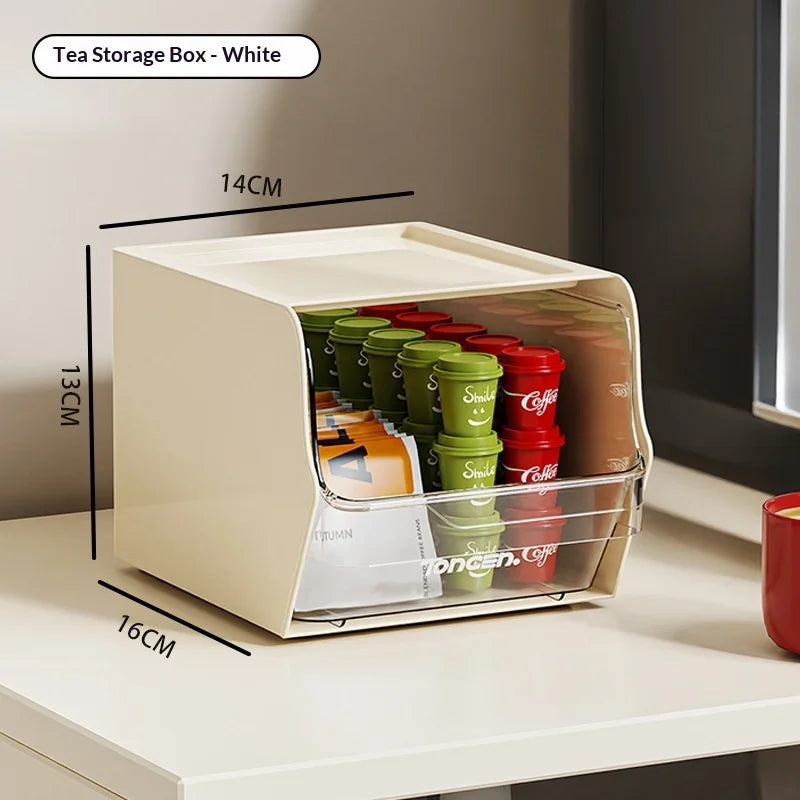 Adjustable Space Saving Stackable Multifunctional Desktop Tea Coffee Bags Snacks Organizer Rack for Home Office Use Peaceful Pleasures Health and Wellness White