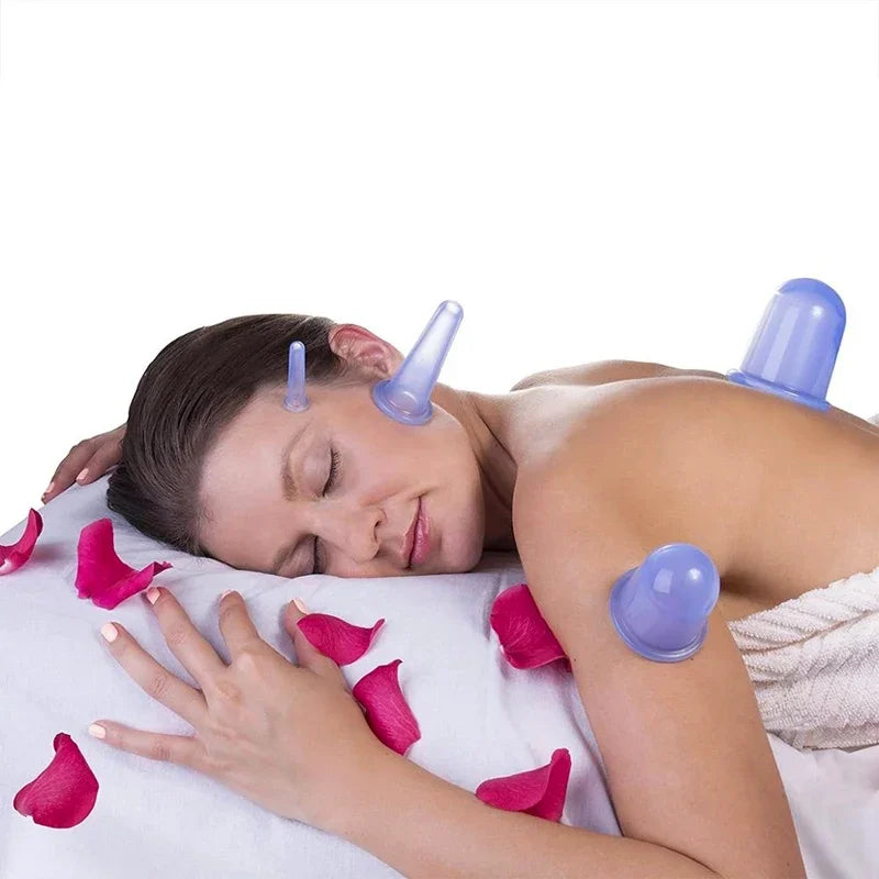 7PCS/Set Silicone Massage Jars Suction Cup Plastic Dampness Expelling Body Release Pain Vacuum Cans Banks Peaceful Pleasures Health and Wellness