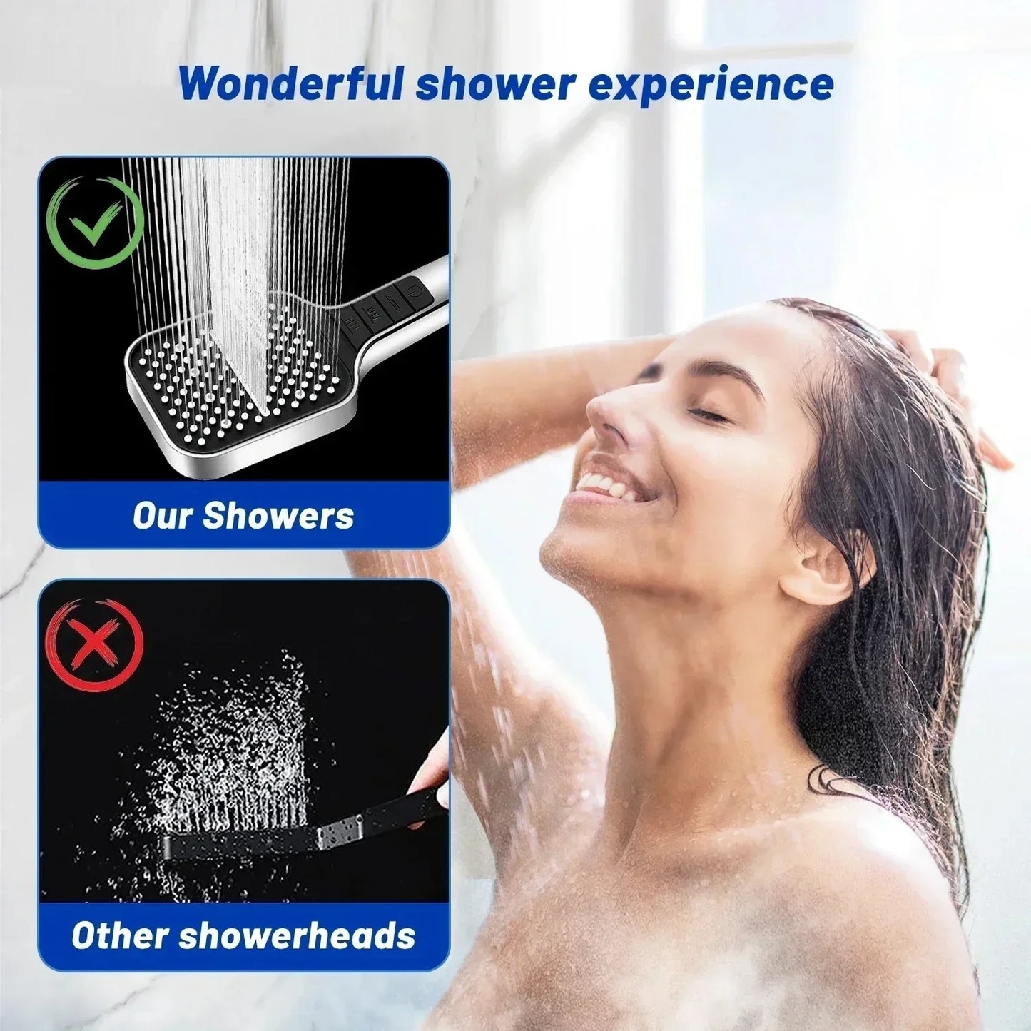 Large 7-Mode Rainfall Shower Head – High Pressure & Water-Saving