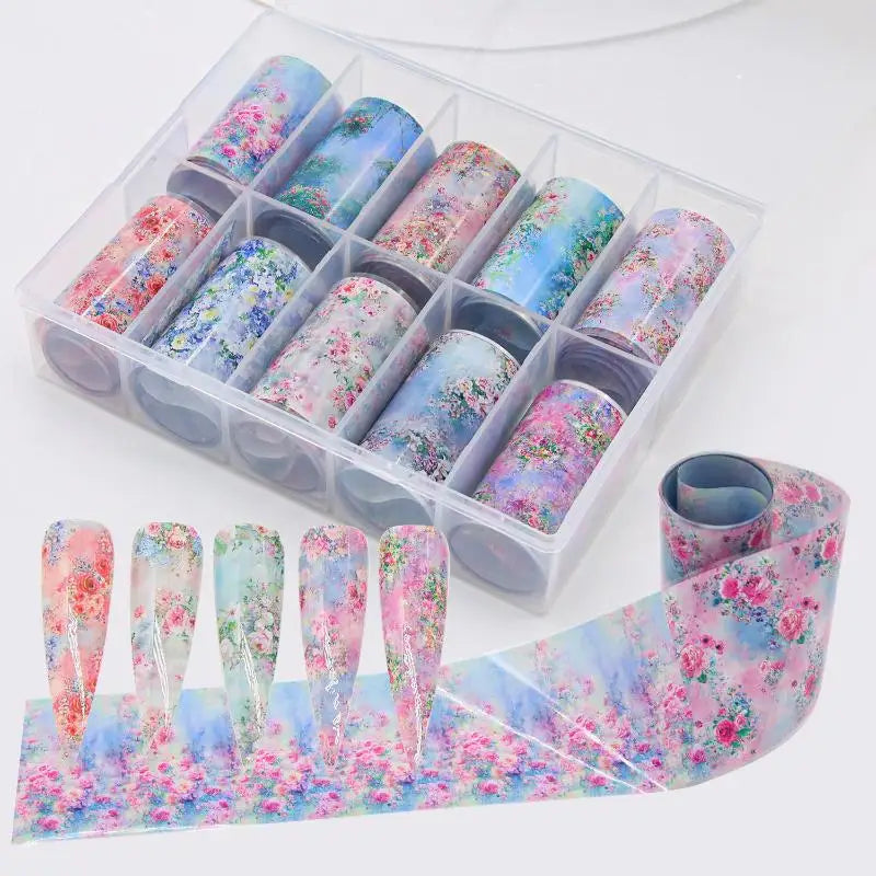 10Rolls Mixed Nail Art Foils Transfer Sticker Set Rose Flower Designs Floral Starry Sky Nail Wraps Wedding Summer Manicure Decor Peaceful Pleasures Health and Wellness