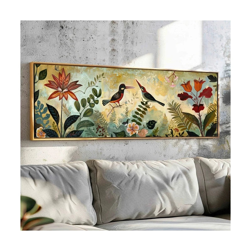 Vintage Botanical Canvas Wall Art | Panoramic Floral Print Botanical Canvas Print Peaceful Pleasures Health and Wellness ZLH4220 90x270cm No Frame