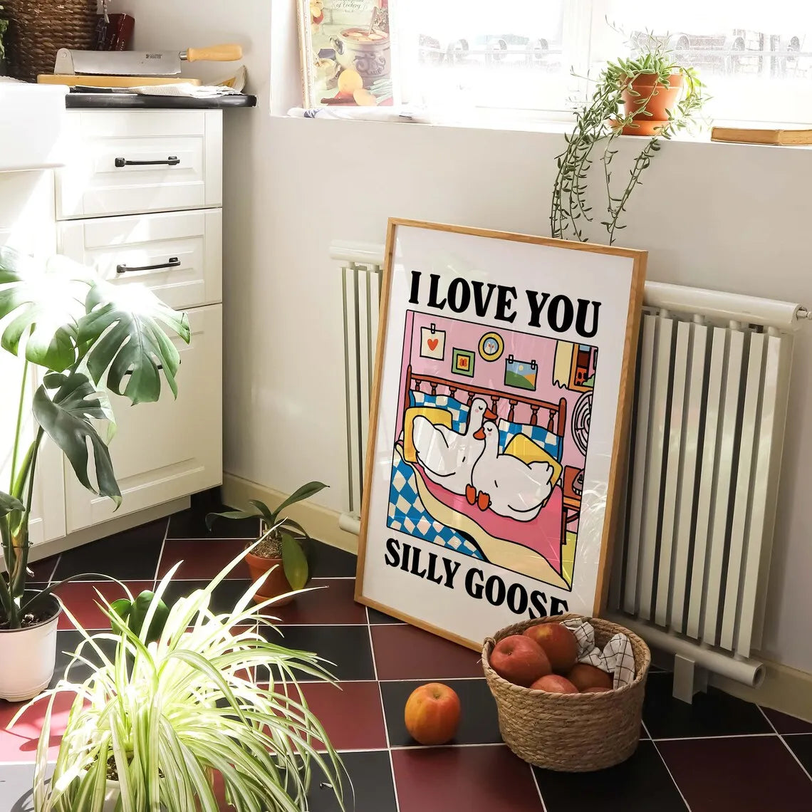 Romantic Cute Goose Canvas Wall Art Print | Home Decor Gift