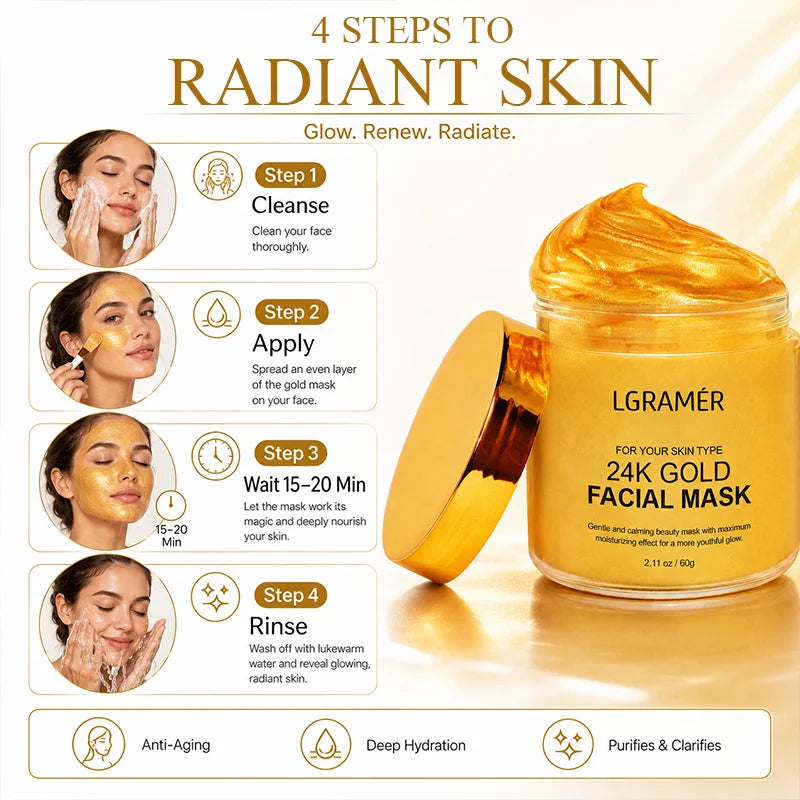 24K Gold Anti-Aging Face Mask – Moisturizing & Pore Minimizing