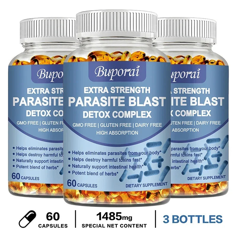 Parasite Blast Detox Complex - Promotes Intestinal Health, Metabolism, Digestive Health, and Improves The Immune System Peaceful Pleasures Health and Wellness 60 Capsule-3bottles