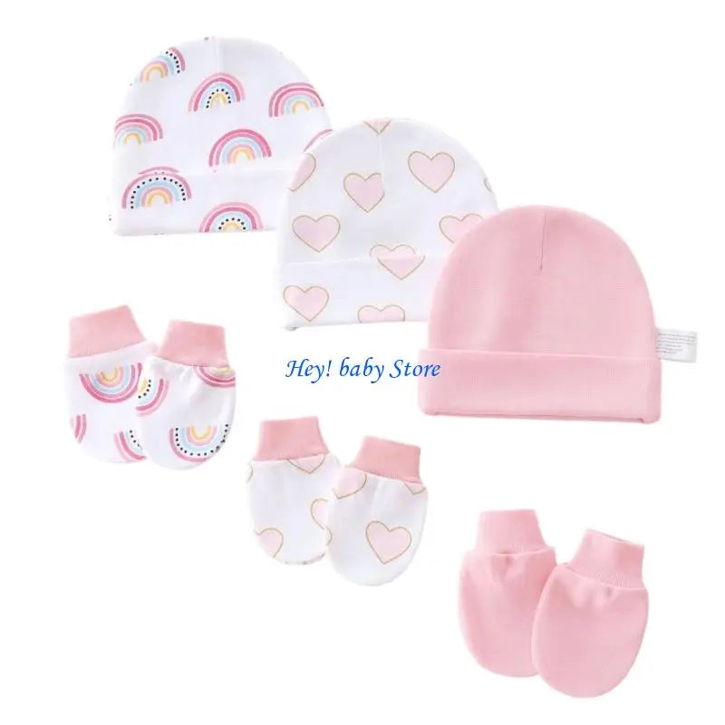 Baby Bonnet Hat & Mitten Set 3-Pack | Soft Cotton 0–3 Months