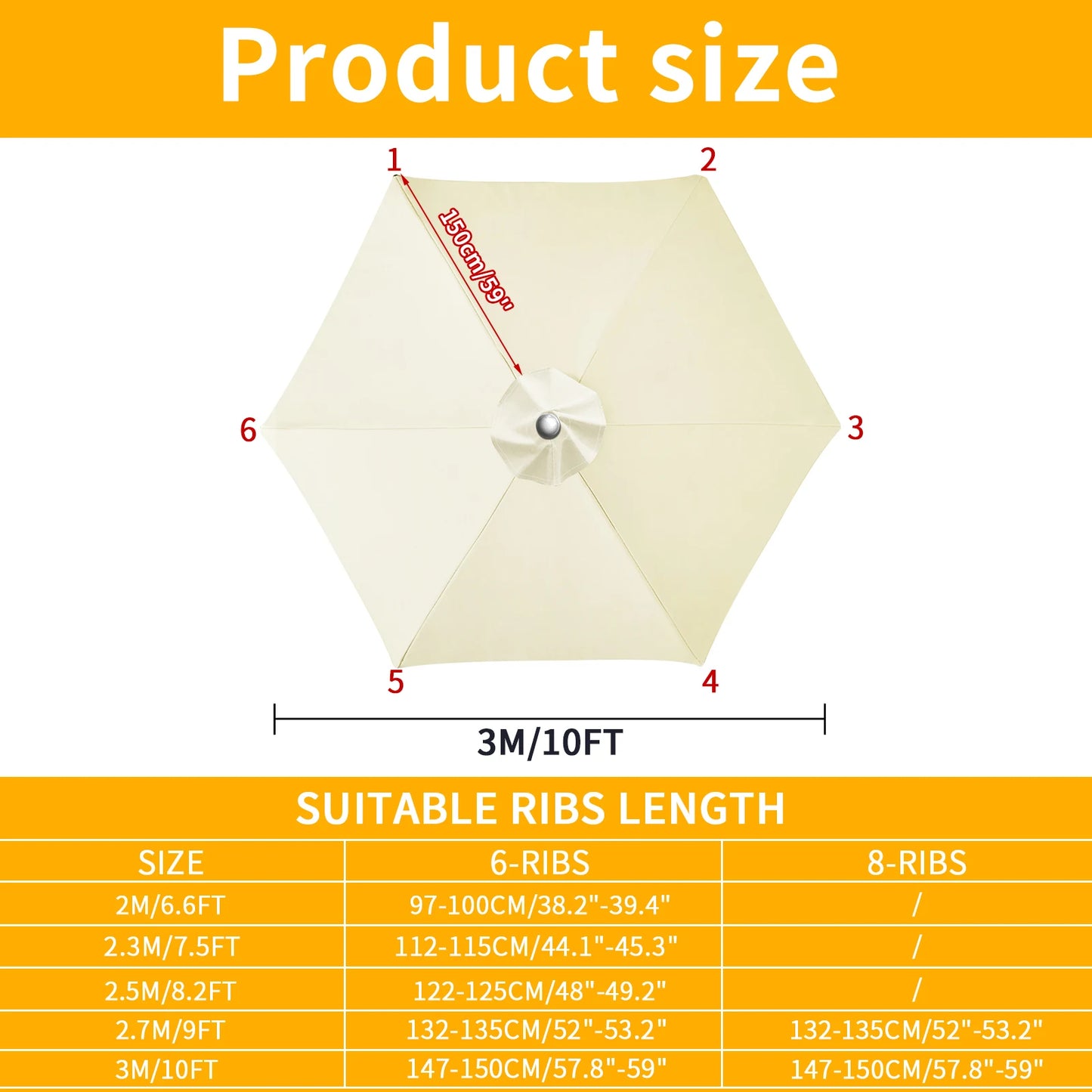 Waterproof Patio Umbrella Replacement Canopy | 6 & 8 Ribs