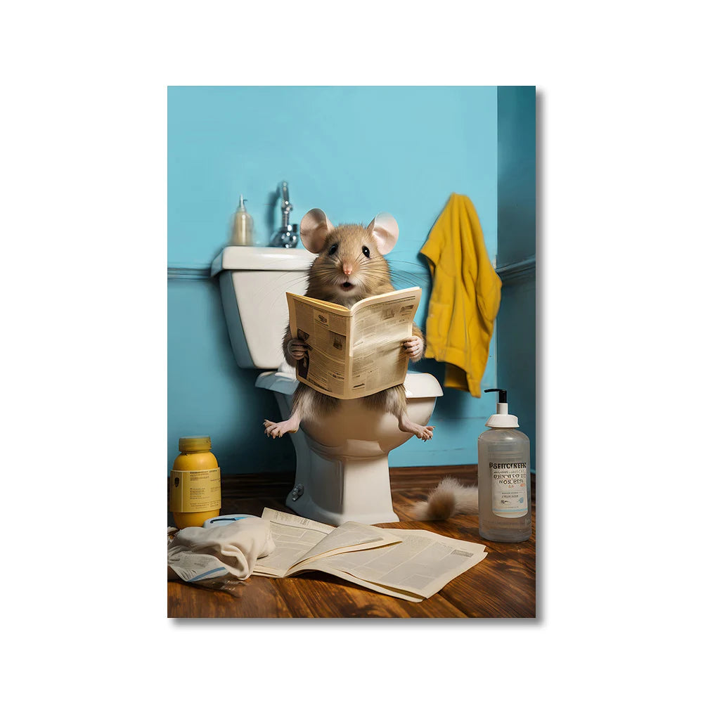 Funny Animals Toilet Canvas Painting Prints Gorilla Elephant Cat Dog Wall Poster Picture for Bathroom Room Home Decoration Peaceful Pleasures Health and Wellness 83424 40x60cm Unframed