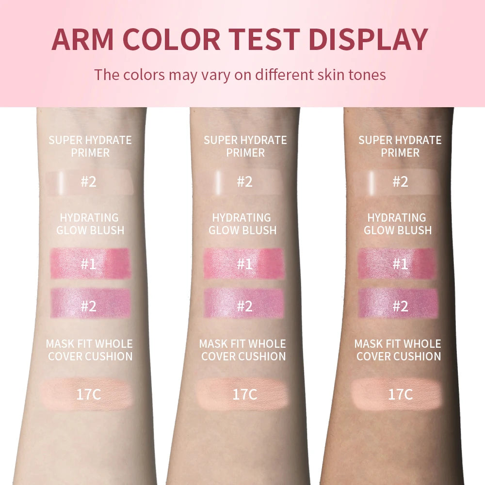 Pink Makeup Set Primer Setting Spray Include Air Cushion Foundation Base MakeupLipstick 5pcs/set Blush Hold Cosmetics Kit Peaceful Pleasures Health and Wellness