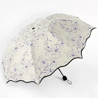 Rain Sunshine Dual-purpose Umbrella Anti UV Black Coating Hibiscus
