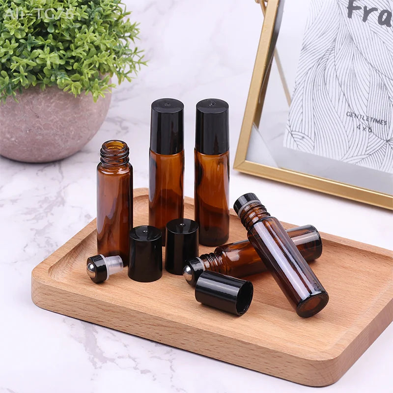 10ml Amber Glass Roll-On Bottle | Metal Roller Ball for Essential Oils