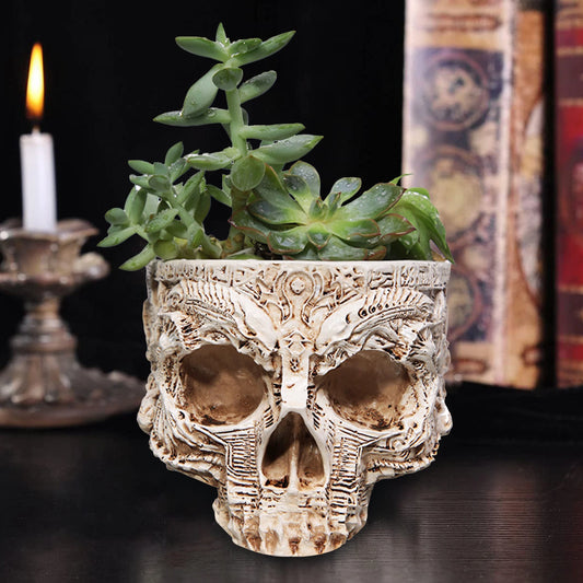 Halloween Skull Flower Pot Gothic Skeleton Planter Container Organizer Suitable for Home Garden Decor Peaceful Pleasures Health and Wellness Default