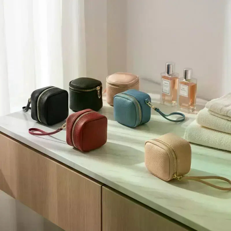 Vintage PU Leather Cosmetic Bag – Zipper Travel Makeup Pouch