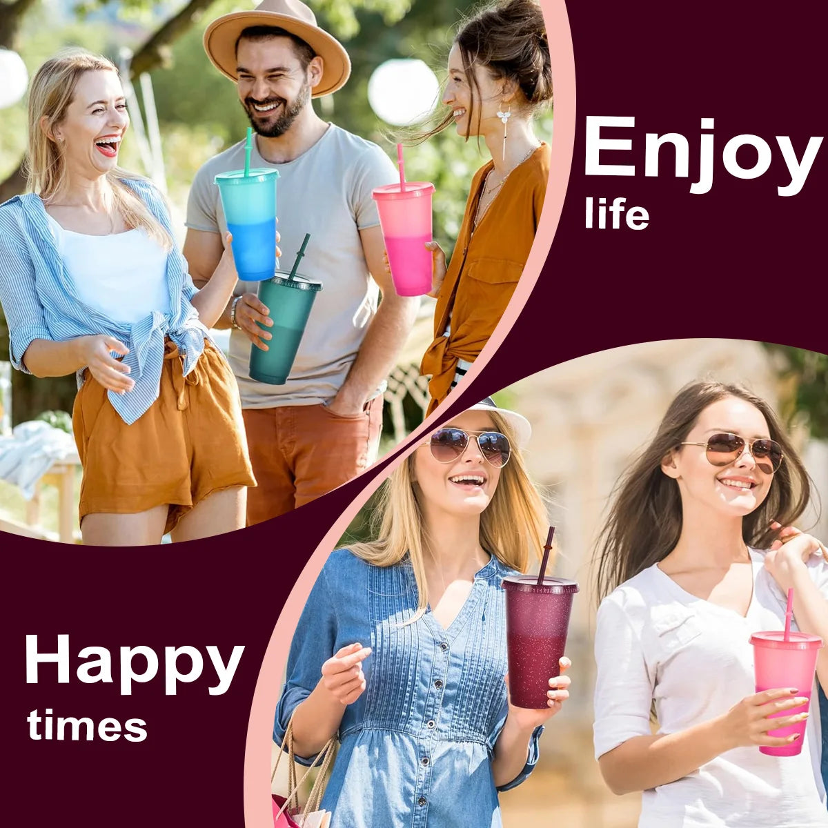 2/4Pcs Reusable Plastic Cup, 710ml Drinkware Tumblers, Coloured Acrylic Cups Tumblers with Lids and Straws, Plastic Bulk Cup Peaceful Pleasures Health and Wellness