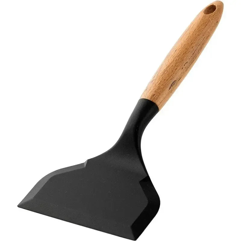 Silicone Spatula Cooking Utensils Beef Meat Egg Kitchen Scraper Wide Pizza Shovel Frying Non Stick Spatula Kitchenware Tools Peaceful Pleasures Health and Wellness black