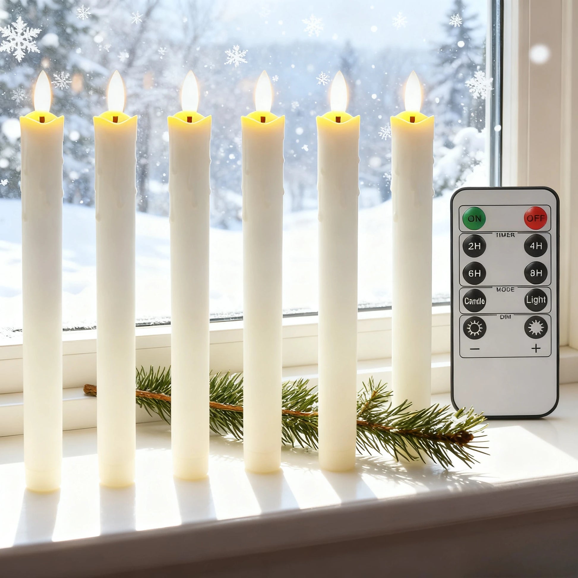 6Pack LED Flameless Taper Candles Lights 3D Wick Battery Christmas Simulation Candles Window Candles Long Electric Candles Lamp Peaceful Pleasures Health and Wellness 250MM 12 Pcs