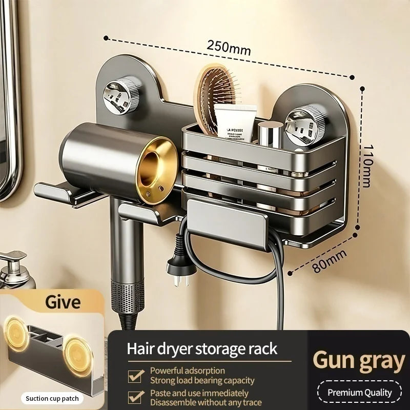 No-Drill Suction Cup Bathroom Shelf & Hair Dryer Rack