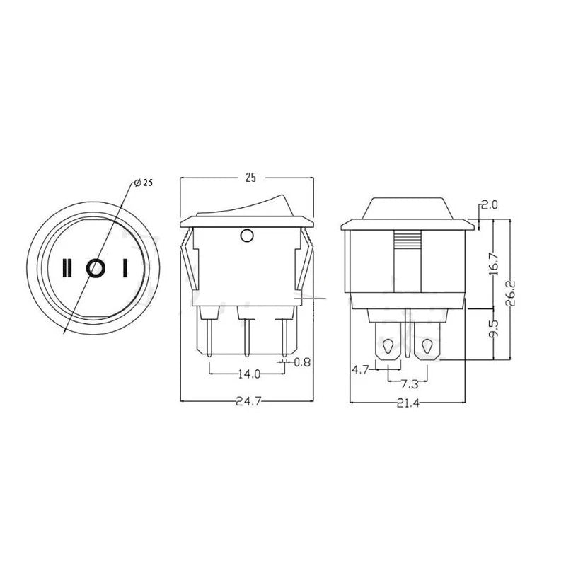 5PCS KCD1-206 23mm Round Rocker Switches 3 Position 6 PIN ON-OFF-ON Rocker Switch 10A 125VAC Peaceful Pleasures Health and Wellness