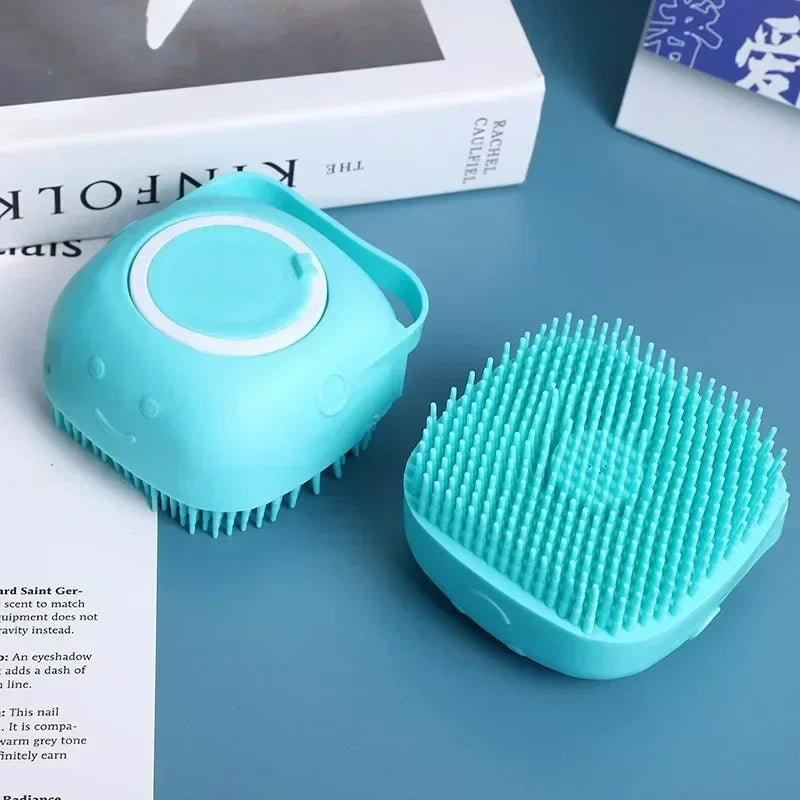 Silicone Dog Bathing Brush with Soap Dispenser | Pet Grooming
