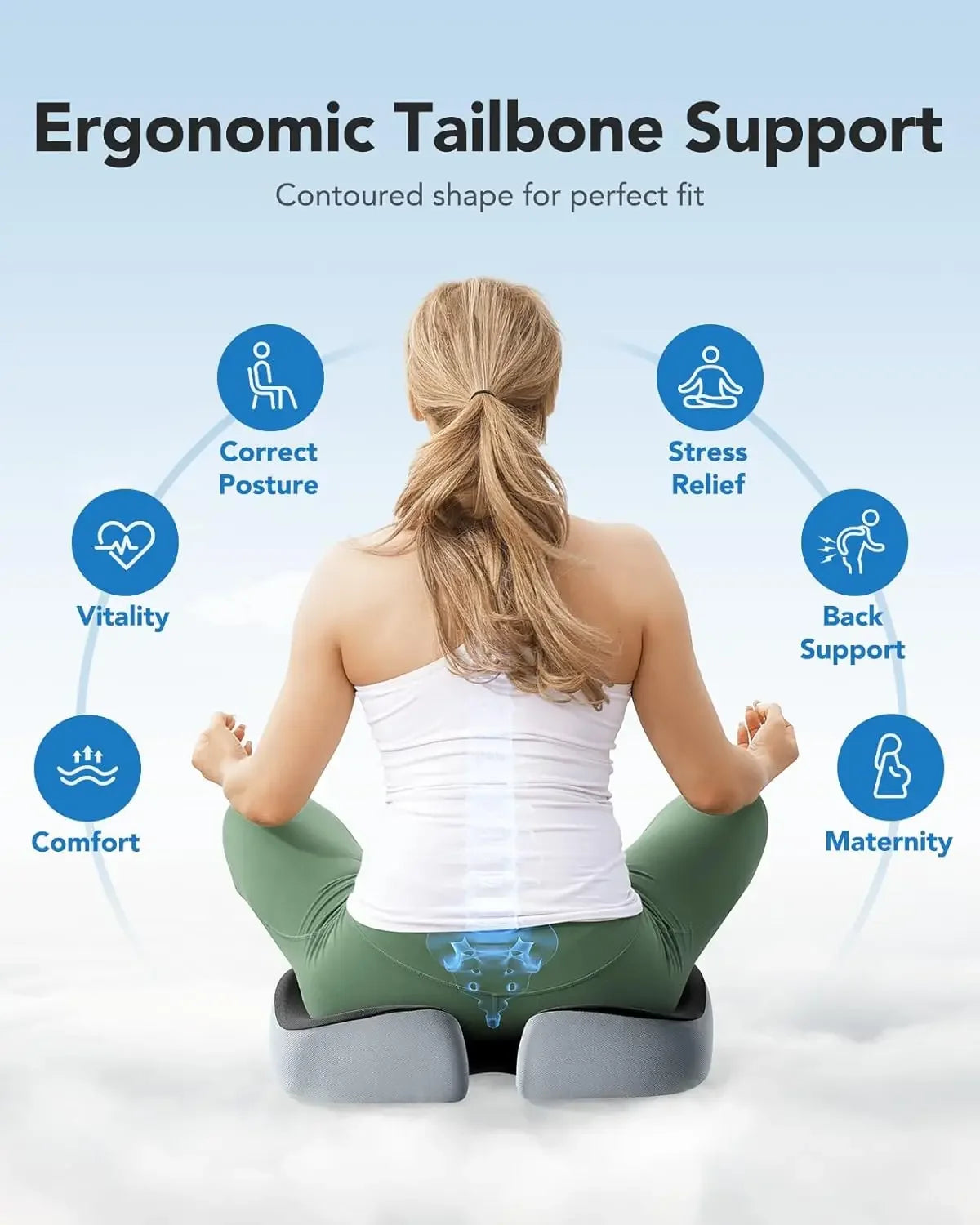 Ergonomic Memory Foam Seat Cushion for Office Chairs, Car Seats & Wheelchairs - Extra Large, Anti-Slip, Pain Relief Peaceful Pleasures Health and Wellness