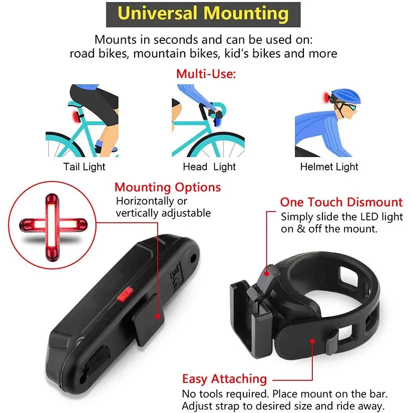 USB Rechargeable Bike Tail Light – 6 Modes, IPX5 Waterproof