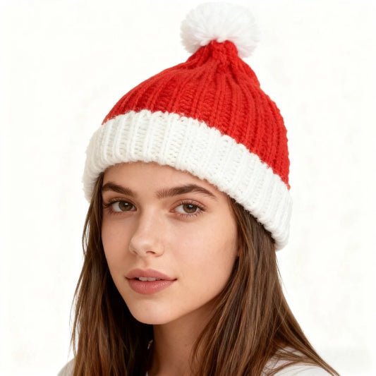 Cute Knitted Santa Hat with Pom Pom - Soft Christmas Beanie for Holiday Parties, Photo Props, Festive & Navidad Noel Xmas Decor Peaceful Pleasures Health and Wellness