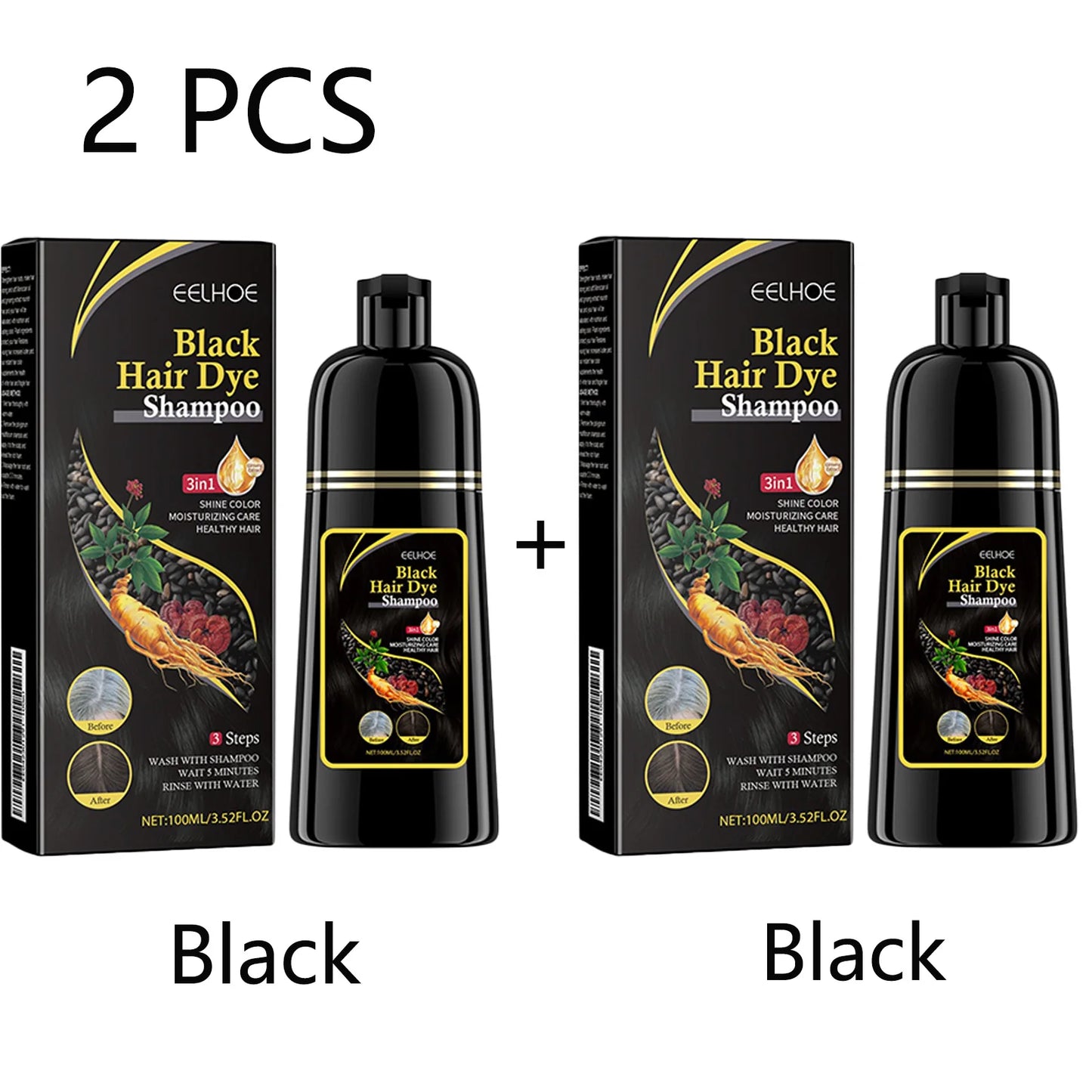 100ml Black Color Hair Dyeing Shampoo 3-in-1 Natural Herbal Instant Coloring Shiny Hair Dye Shampoo Cleaning Nourishing Hair Peaceful Pleasures Health and Wellness Black and Black
