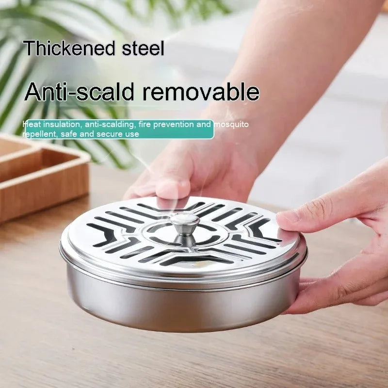 Stainless Steel Mosquito Coil Holder with Cover – Incense & Ash Tray