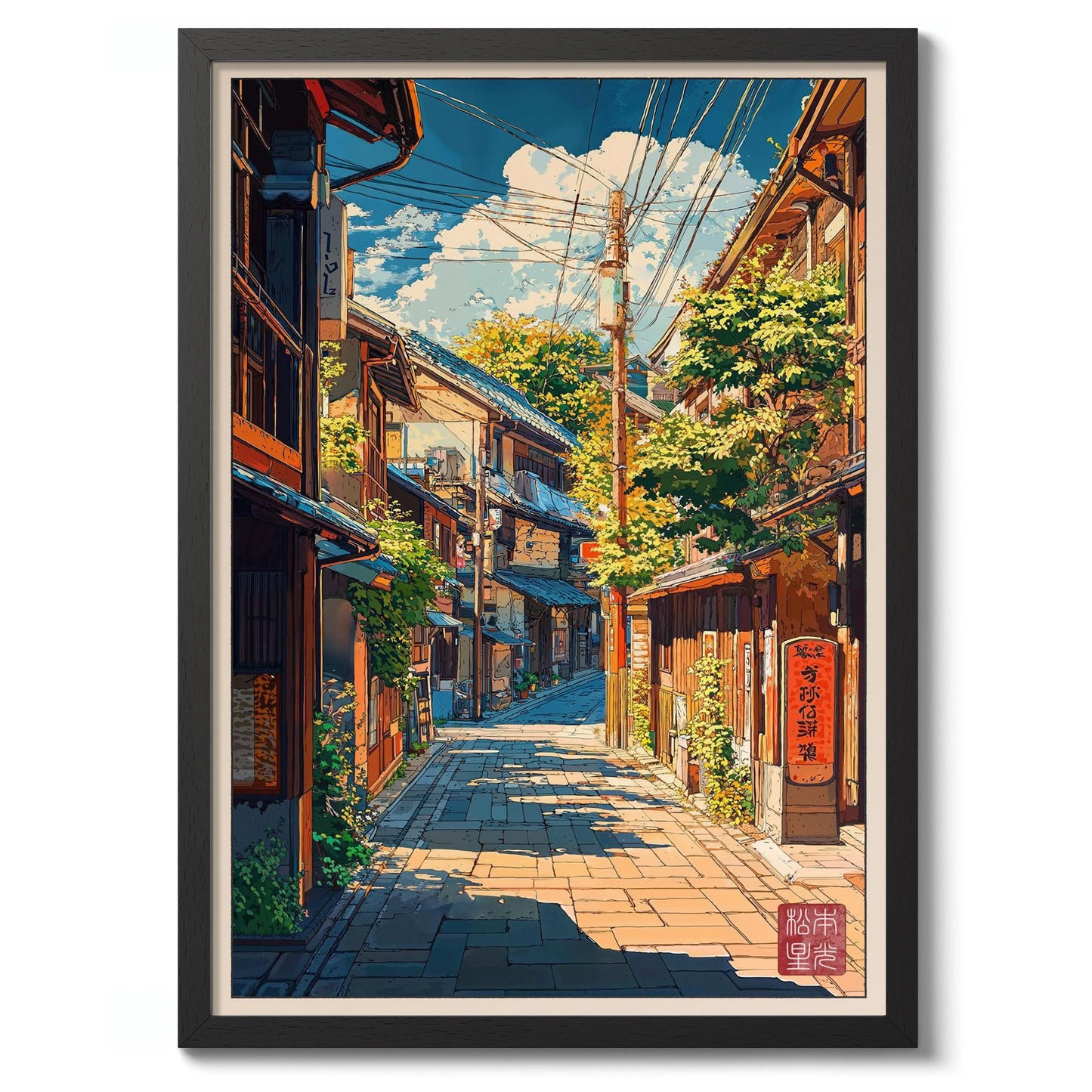 Anime Ramen Shop Gourmet Illustration Canvas Print City Street Scene Wall Poster for Modern Living Room Kitchen Home Decor Gifts Peaceful Pleasures Health and Wellness