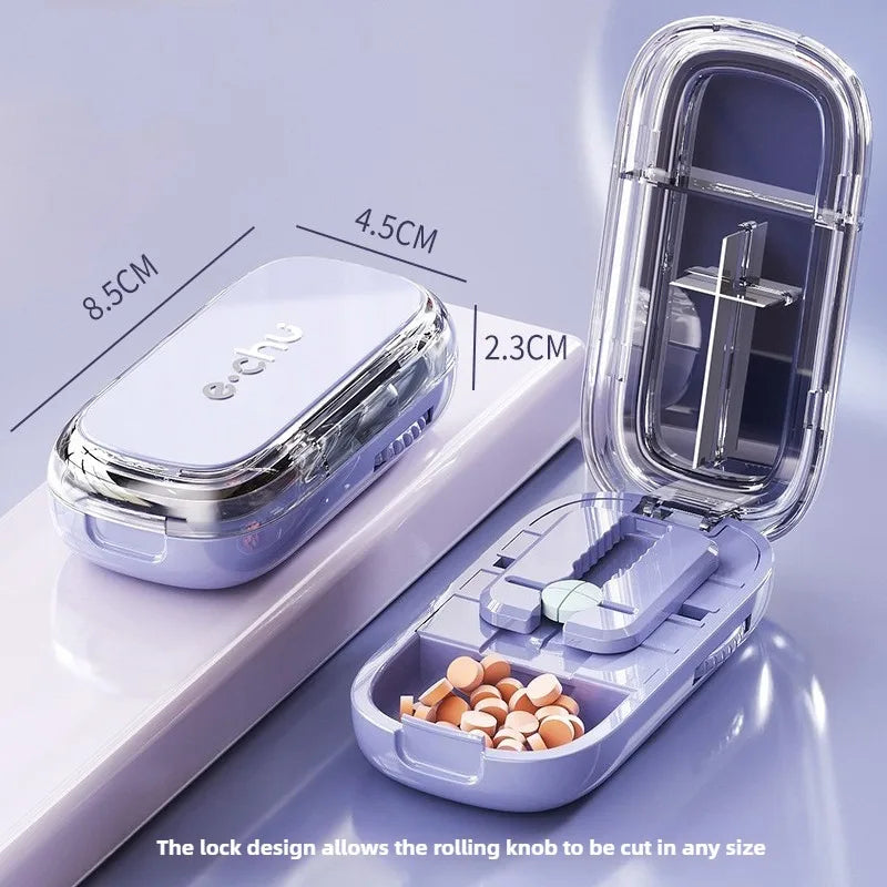 Multi- Functions Pill Cutter Portable Drug Tablet Storage Box 1/3, 2/1, 4/1 Pill Splitter Medicine Dustproof Divider Organizer Peaceful Pleasures Health and Wellness Quartering Purple China Mainland