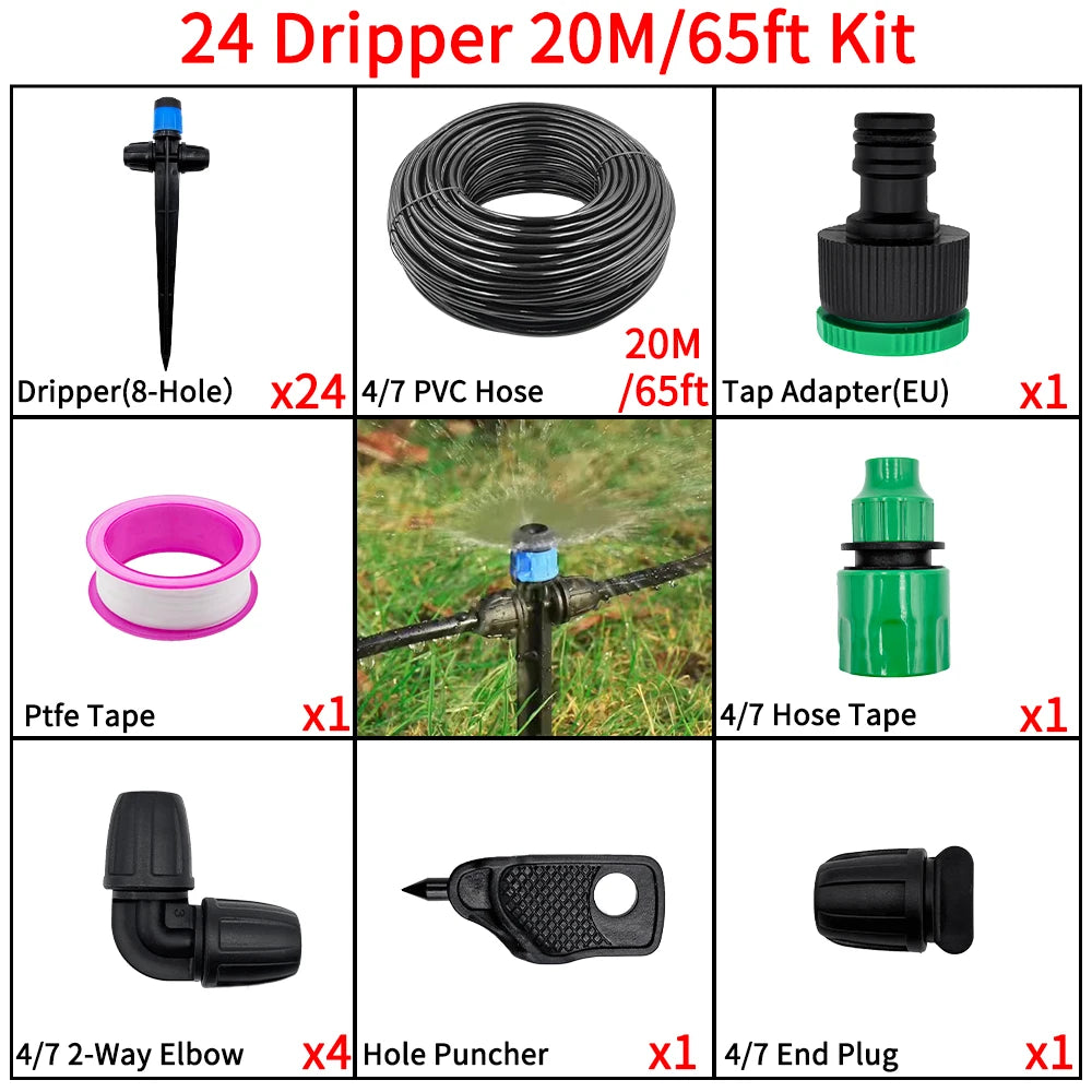 1/4" Drip Irrigation System Kit-Adjustable Flow, Sprayer with Lock Barbed Automatic Watering, for Garden, Farm, Bonsai, Flowers Peaceful Pleasures Health and Wellness 20M