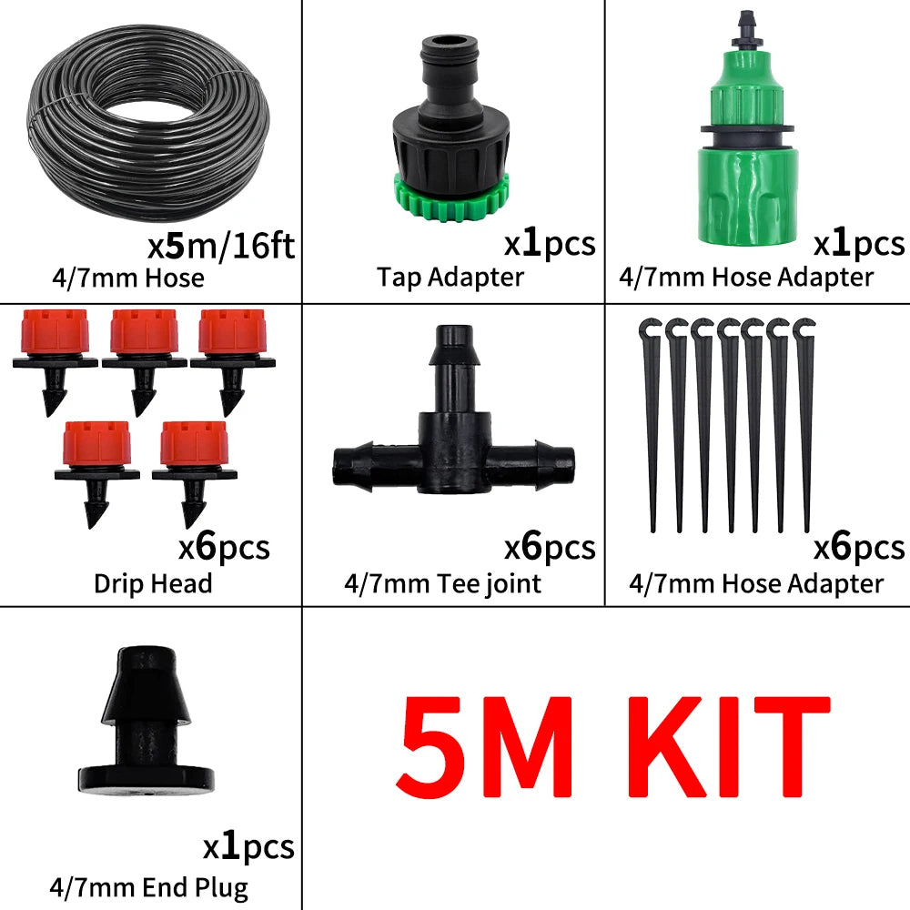 20M Garden Hose Micro Drip Irrigation System Portable Automatic Watering with Adjustable Drippers Misting Watering Kits Peaceful Pleasures Health and Wellness 5M