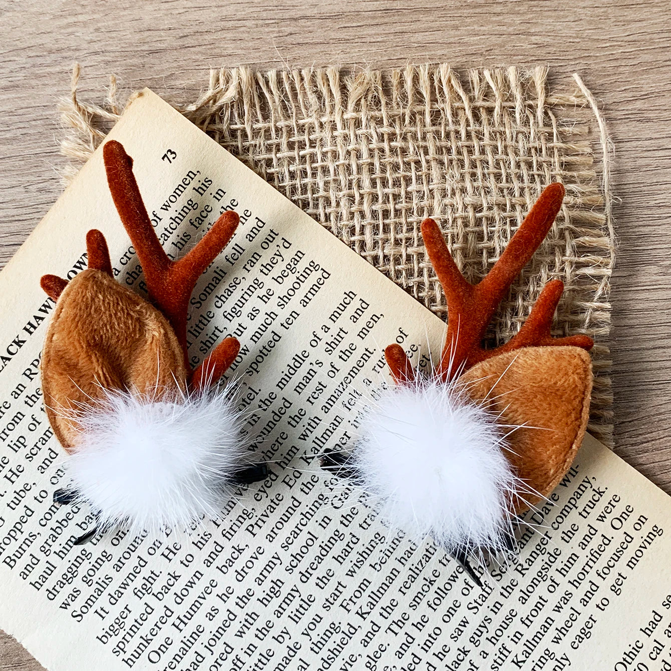 Festive Deer Antlers Hair Clips with Fluffy Pom-Poms Peaceful Pleasures Health and Wellness 2PCS