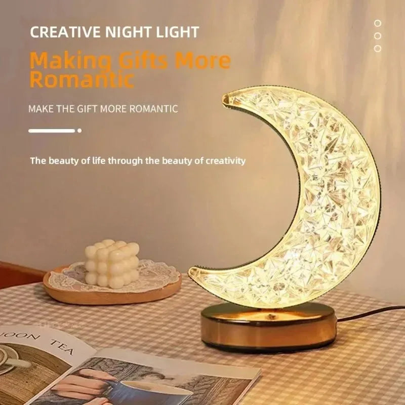 Touch Control 3D Crystal Track Night Light Girls Room Home Decor Aesthetics USB Bedside LED Ambient Table 3D Moon Lamp Peaceful Pleasures Health and Wellness