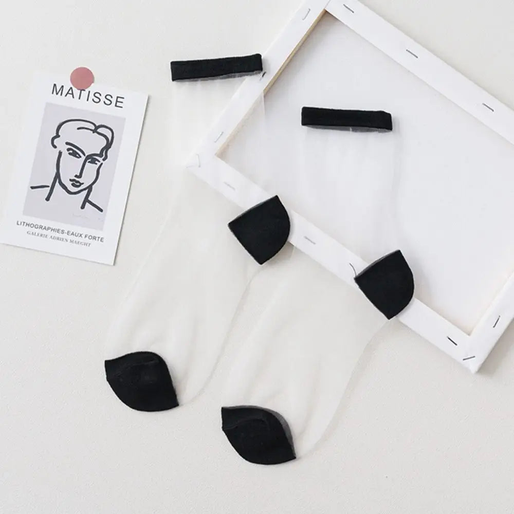 Women's Sheer Crystal Silk Ankle Socks | Ultrathin Lace Mesh