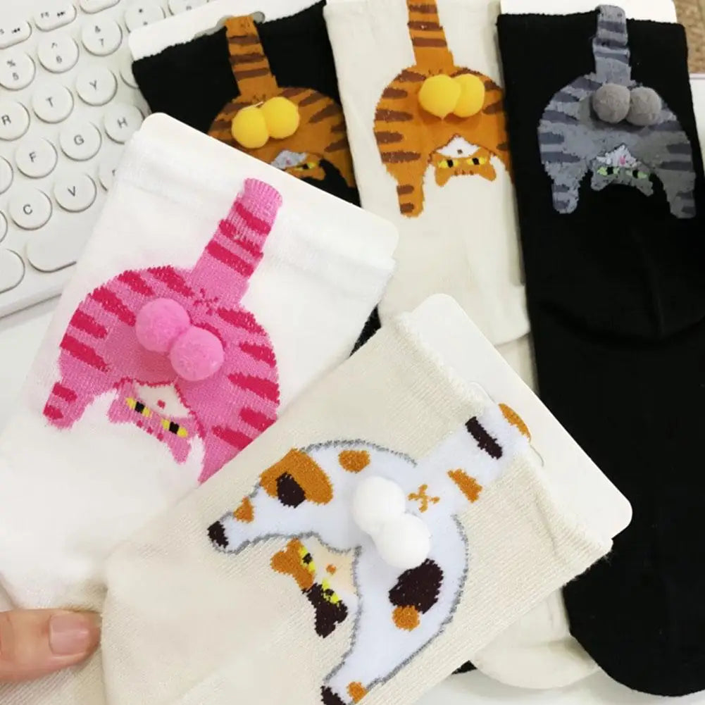 Funny Cat Egg Socks Fashion Cartoon Cotton Socks Soft Cozy Daily Wear Warm Socks 3D Cat Print Kawaii Knitting Socks Peaceful Pleasures Health and Wellness