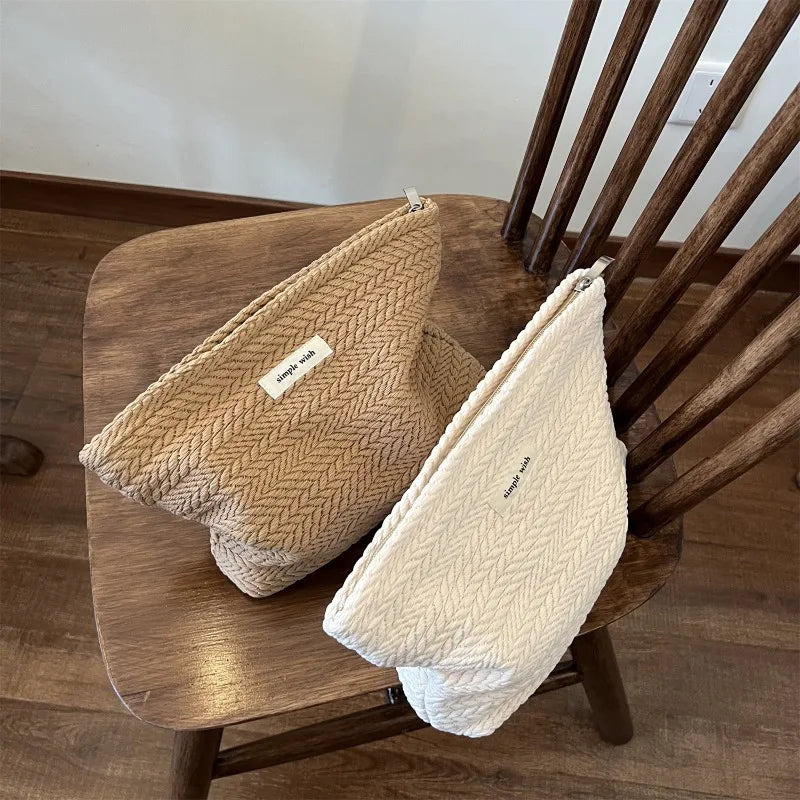 Portable Handwoven Cotton Makeup Bag – Artistic Crochet Cosmetic Pouch with Zipper, Minimalist Clutch for Women Storage Bag Peaceful Pleasures Health and Wellness