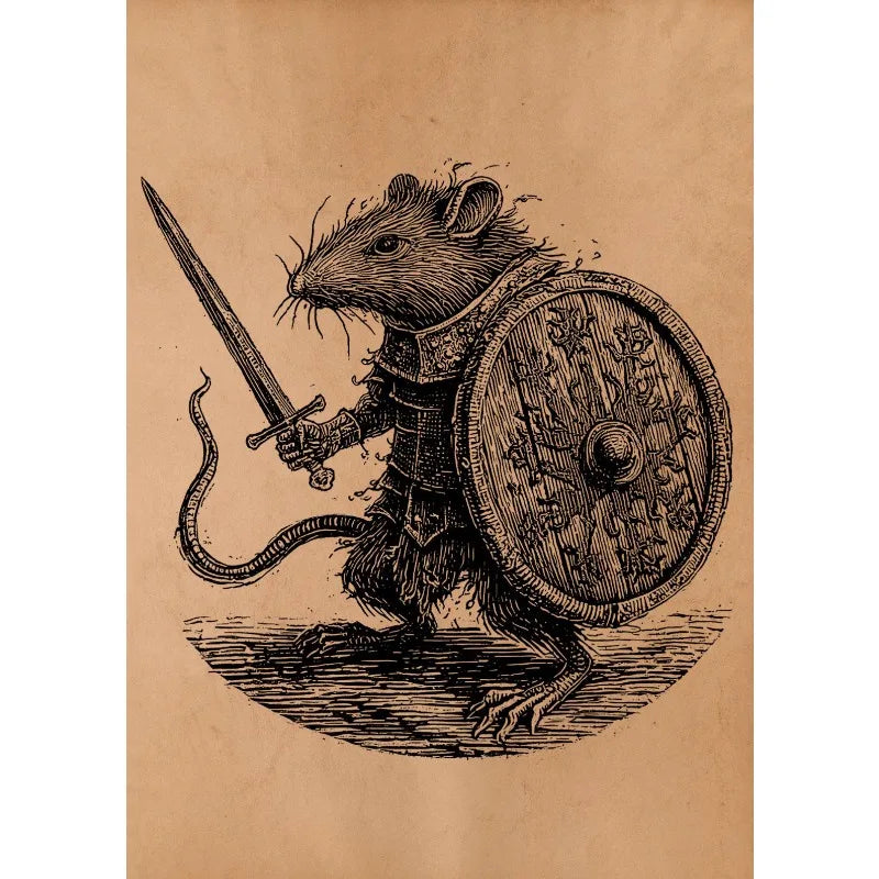 Antique Style Cat UFO Abduction Alien Medieval Knight Mouse Illustration Poste Canvas Painting Wall Art Pictures Home Decor Peaceful Pleasures Health and Wellness