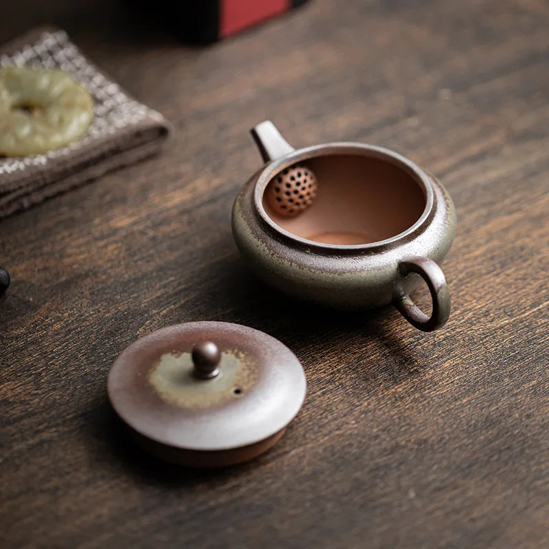 Chinese Ceramic Kung Fu Teapot | Retro Flat Pot Tea Kettle Ceramic Teapot Peaceful Pleasures Health and Wellness