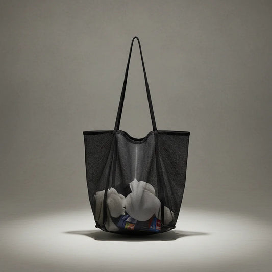 Transparent Mesh Shoulder Bag Large Capacity for Shopping and Beach Use Peaceful Pleasures Health and Wellness