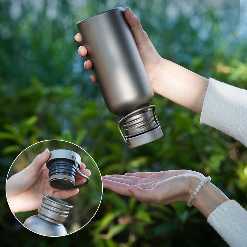 500/600/750ML Titanium Water Bottle Outdoor Camping Supplies Tourism Sports Cycling Hiking Camping Water Bottle with Cup Sleeve Peaceful Pleasures Health and Wellness