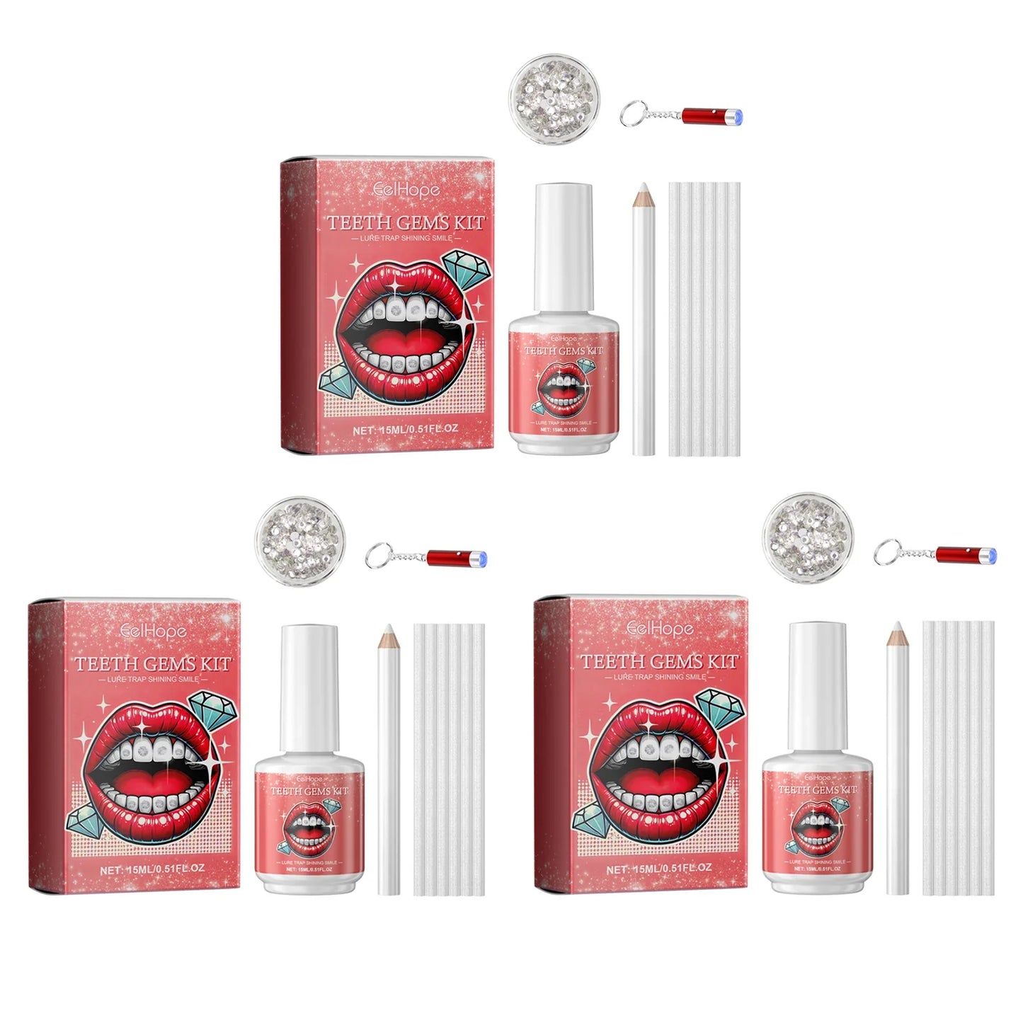 DIY Teeth Gems Kit – 100 Dental Gems, UV Light & Adhesive
