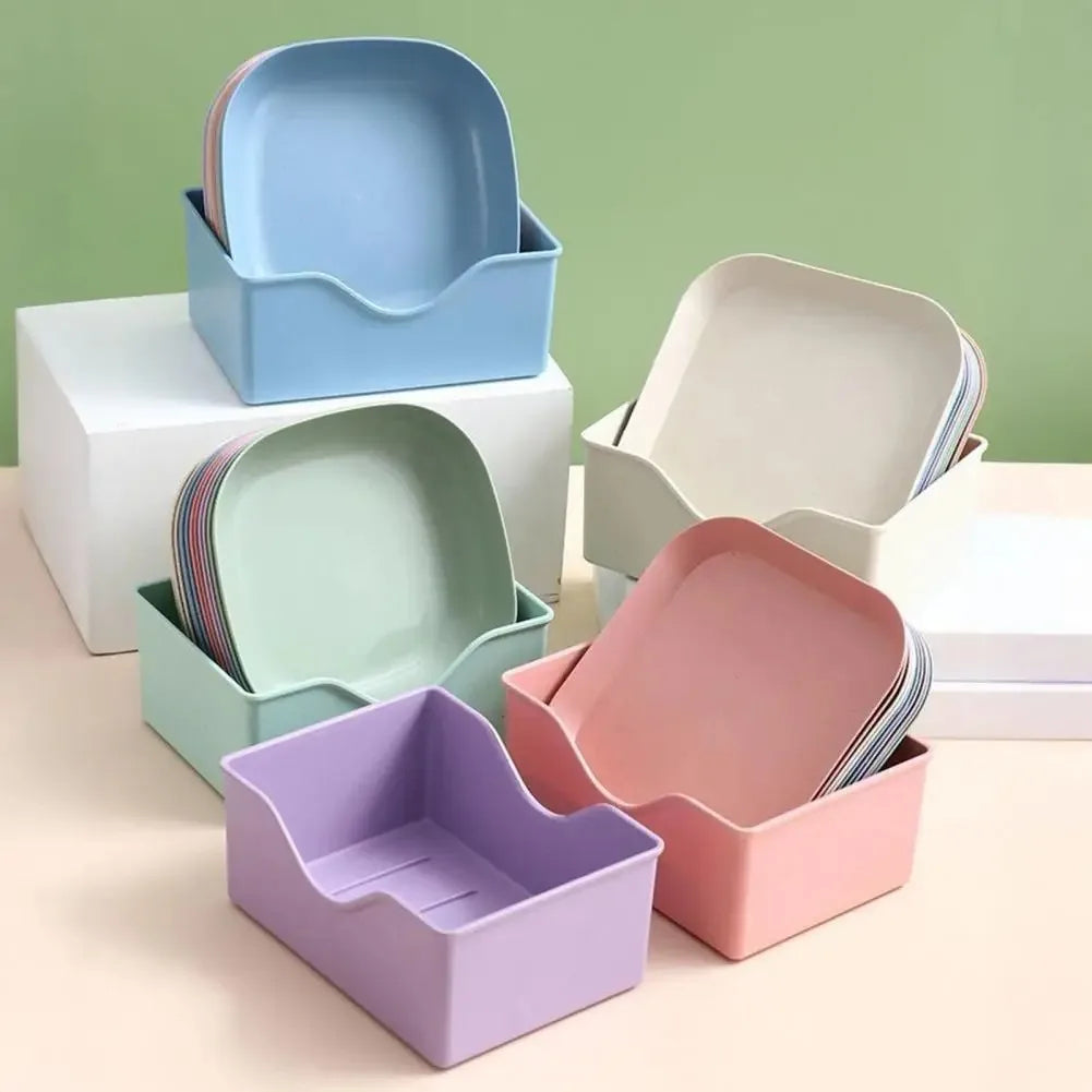 10-Piece Macaron Color Square Snack Plate Set with Stand