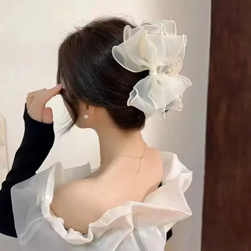 Sweet Organza Reversible Bow Large Hair Claw Clip