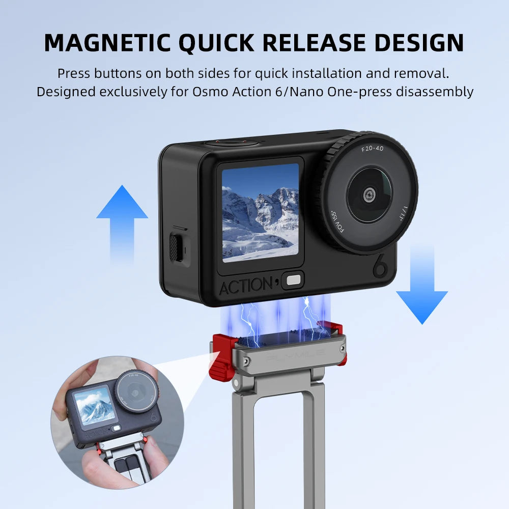 Gunmetal Gray For DJI OSMO ACTION 6 Quick-Release Tripod Nano Sports Camera Magnetic Mount Carabiner Clip Mounting Accessory Peaceful Pleasures Health and Wellness
