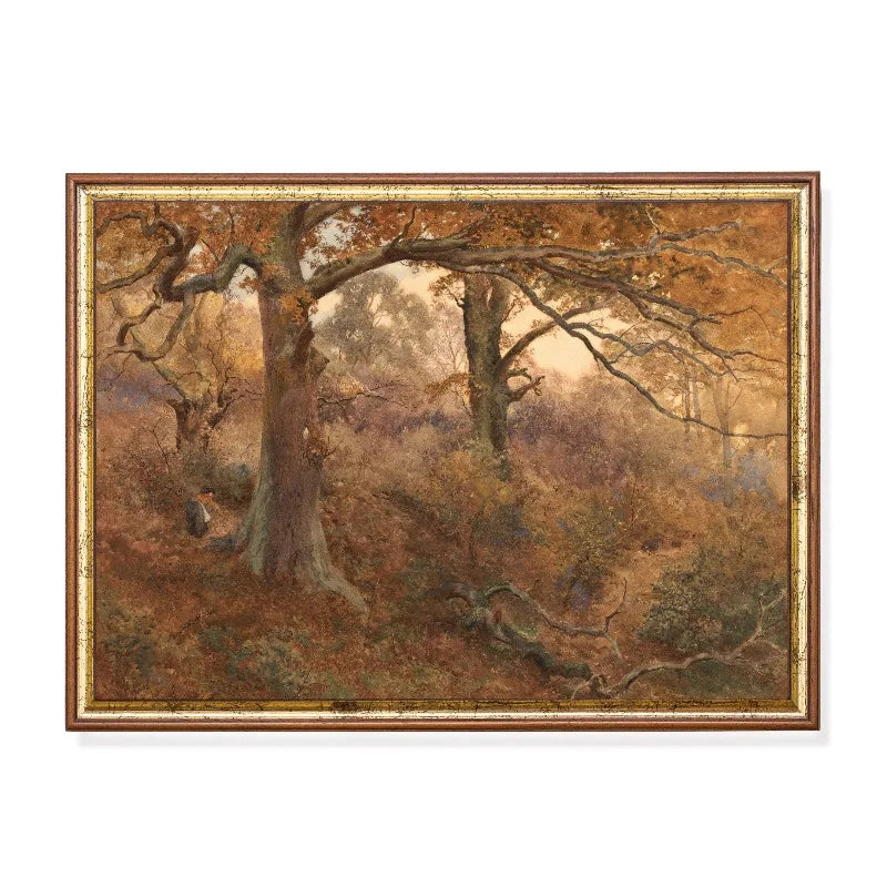 Autumn Forest Gold Trees Vintage Moody Canvas Wall Art Print