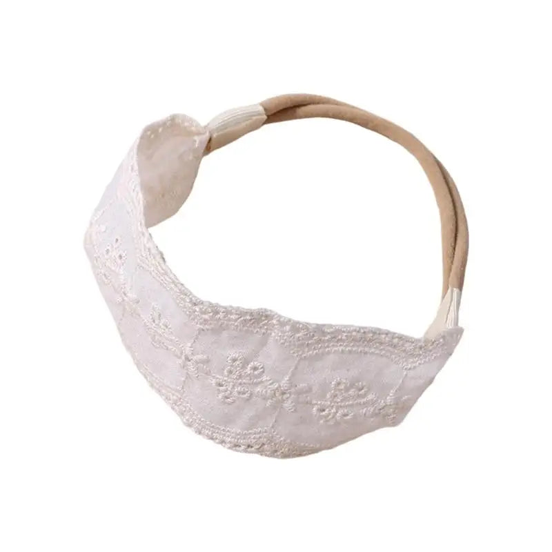 Embroidered Baby Headband – White Lace Infant Hair Ornament