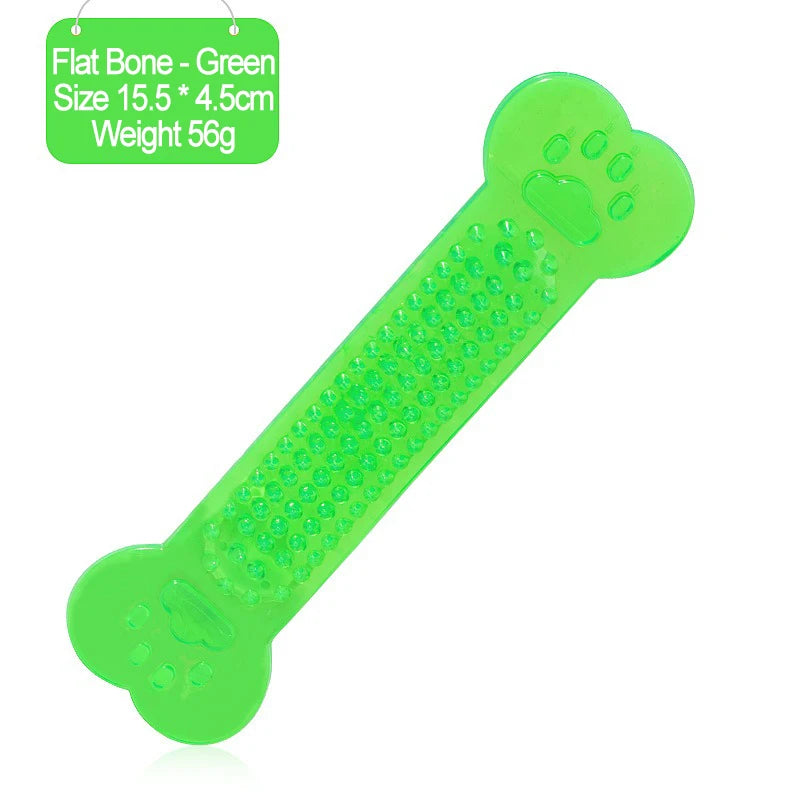 Indestructible Rubber Bone Chew Toy & Toothbrush for Dogs