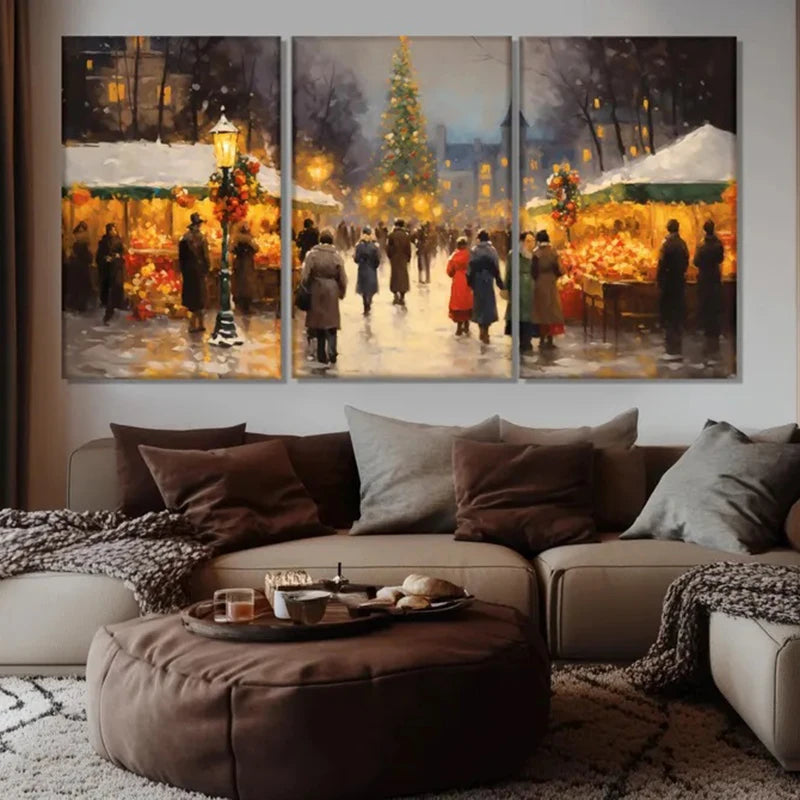 Christmas Painting Printed on Canvas Frameless, Retro Christmas Canvas Print Wall Art, Christmas Wall Decor, New Year Wall Decor Peaceful Pleasures Health and Wellness
