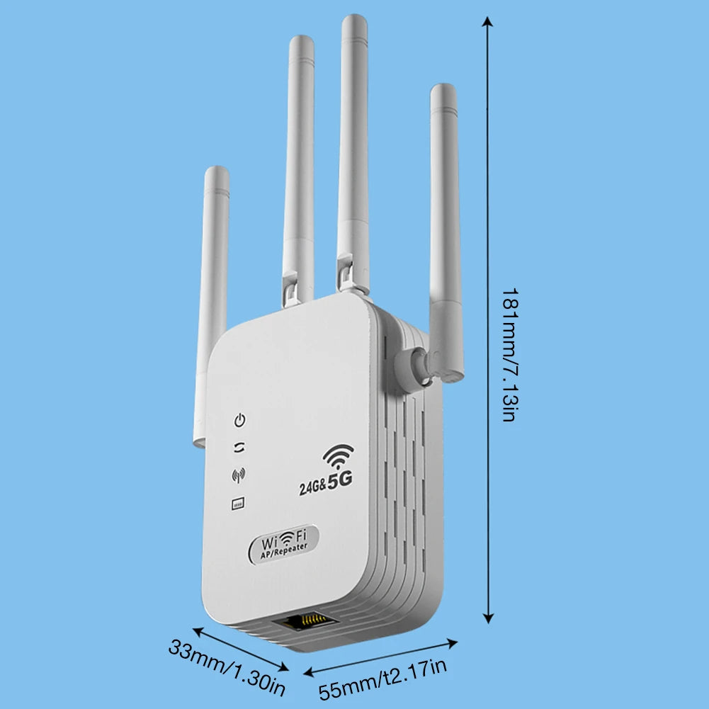 1200Mbps Wireless WiFi Repeater with WAN/LAN Port Dual-Band 2.4GHz/5GHz Wi-Fi Signal Booster 4 Antennas for Home Small Office Peaceful Pleasures Health and Wellness
